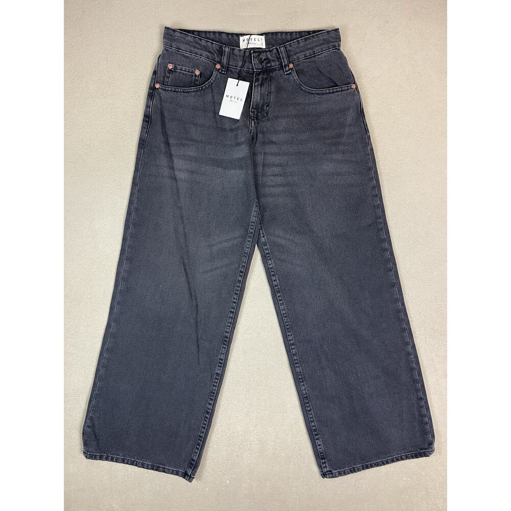 Motel Denim Jeans Womens 26x32 Black Straight Wide Leg Mid Rise Relaxed Fit‎